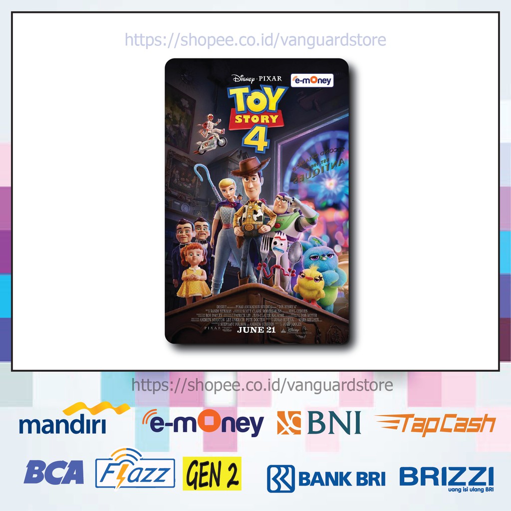 KARTU E MONEY E TOLL WOODY TOY STORY 4  KARTUN MOVIE 2 EMONEY MANDIRI FLAZZ BCA BNI TAPCASH BRIZZI