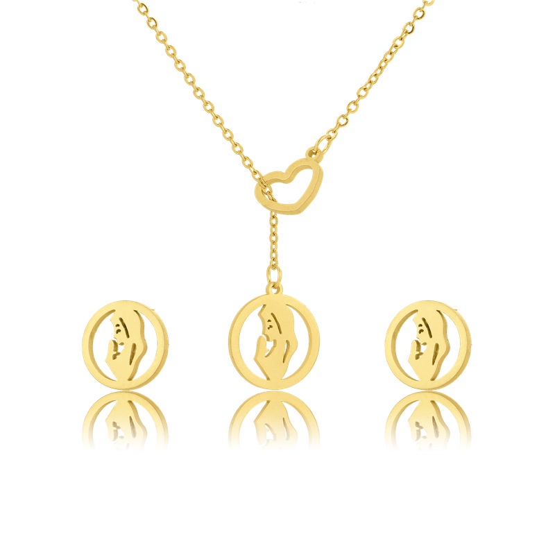 Stainless steel doa liontin golden set IBU kalung anting-anting set wanita tangan cocok liontin