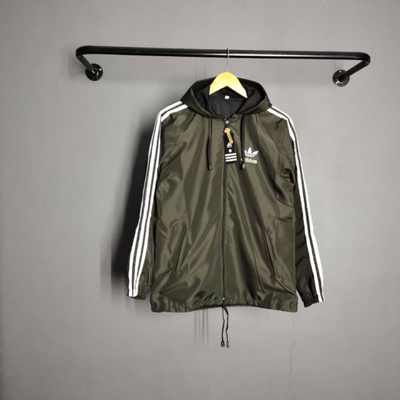 Jaket Parasit JUMBO SIZE M Sampai XXL Adidas List Putih Jaket Parasut Cowok Terbaru