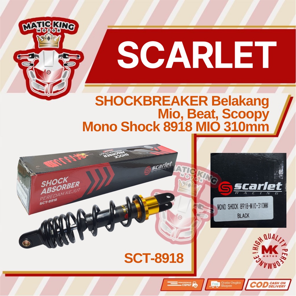 Mono Shockbreaker shock belakang Mio Sporty Smile M3 S Z Freego Gear Fino Soul GT 110 115 SCT-8918 310mm BLACK Scarlet Racing