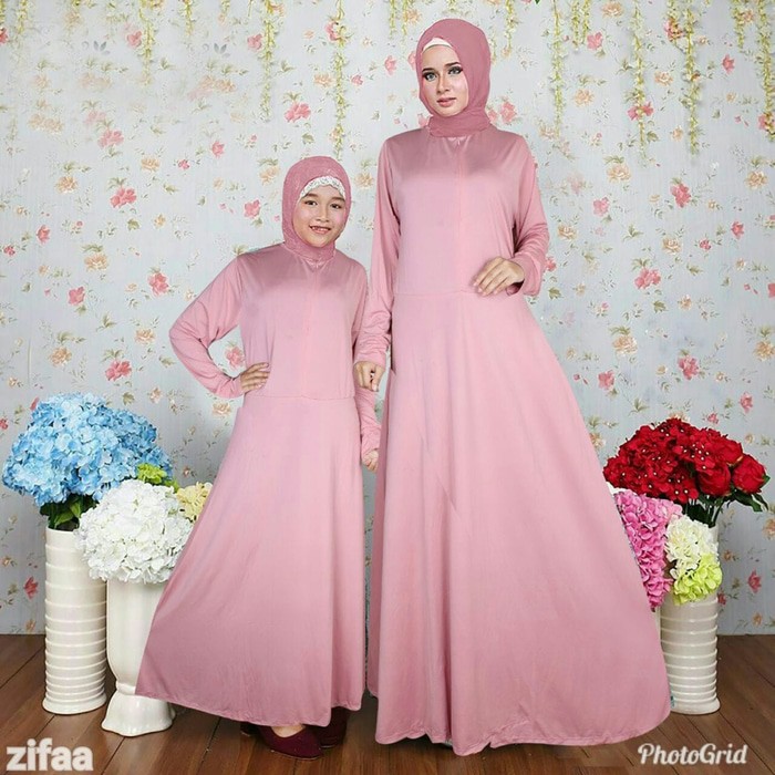 PALING DICARI  BAJU BUSANA MUSLIM GAMIS SALSA COUPLE HITAM IBU DAN ANAK PLUS PASMINA