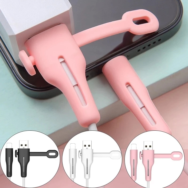 2in1Penutup Pelindung Silicone Ponsel Charger Kabel Anti-Drop Earphone Kabel Pengisian Kabel Winder