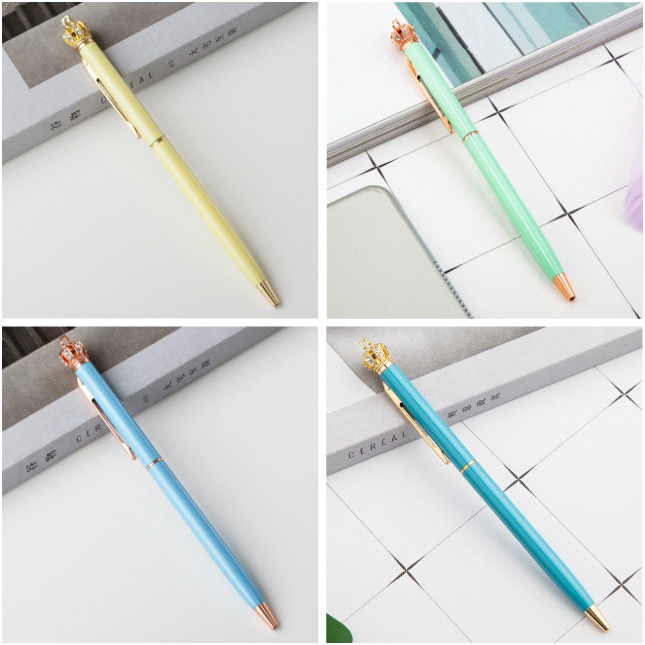 1.0 Mm Rhinestone Golden Rose Gold Silver Crown Ballpoint Pen Ball Pen For Office School Writing Supplies Stationery