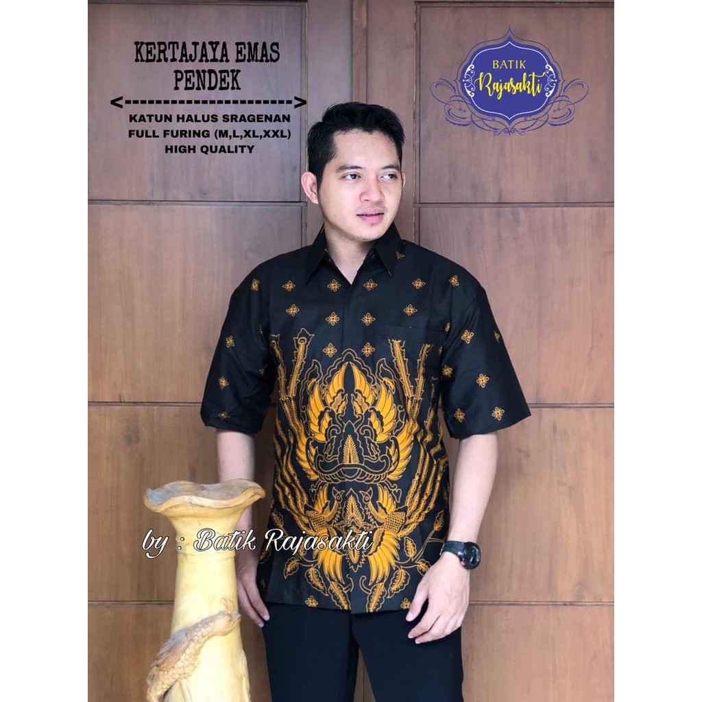 KERTAJAYA EMAS PENDEK Kemeja Batik Pria Lengan Pendek Katun Halus FULL FURING Rajasakti