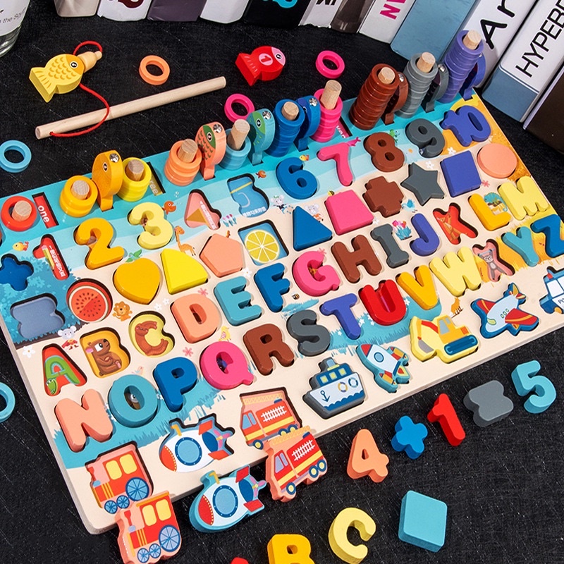 TokoPapin Mainan Puzzle Edukasi Anak Bayi Huruf Angka 6 Tingkat Wooden Education Mainan Anak Murah Berkualitas Import Anak umur 1 2 3 tahun laki laki perempuan 6 in 1