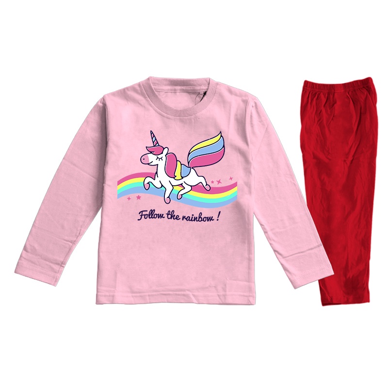 Baju Tidur Anak Perempuan Piyama Anak Perempuan Art Unicorn Cute Usia 2 Sampai 8 Tahun Katun Combed 30s