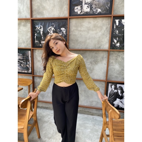 SABRINA POLKA LENGAN PANJANG // CROP TOP LENGAN PANJANG // CROP TOP POLKADOT
