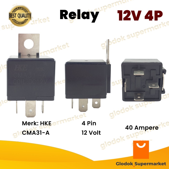 Relay Mobil HKE 12V 4 Pin 40A Lampu Klakson Car 4 kaki 12 Volt CMA31-A