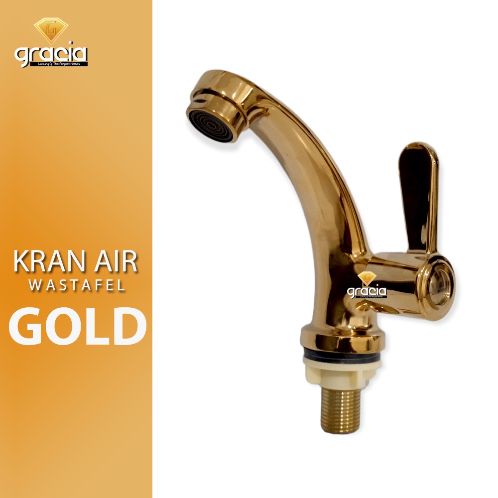 Kran Air Stainless Gold Angsa Minimalis Keran Wastafel Engkol Samping