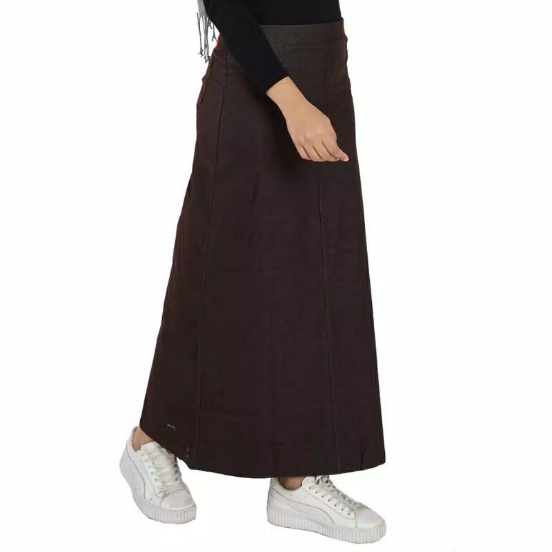 Rok Stretch Denim DAUKY Aline Skirt - A Line-715 Coklat Tua
