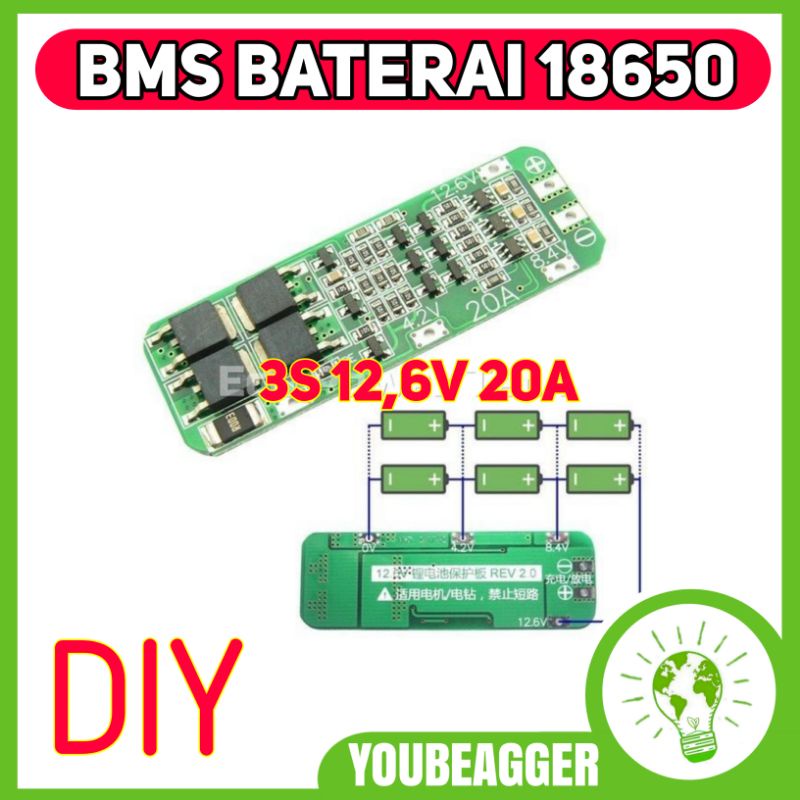 BMS 3S charger 18650 12,6 Volt 20A