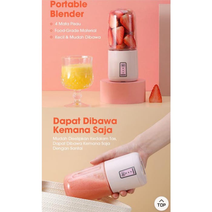 Blender Mini Plastik Buah Portable SAMONO SW-Y7 Rechargeable Juicer USB 4Mata Pisau 350ML