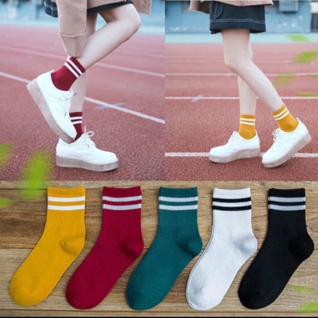 ♫ Megata ♫ A049 KaosKaki Panjang Motif Garis Kaoskaki Olahraga Diatas Mata Kaki Import Murah