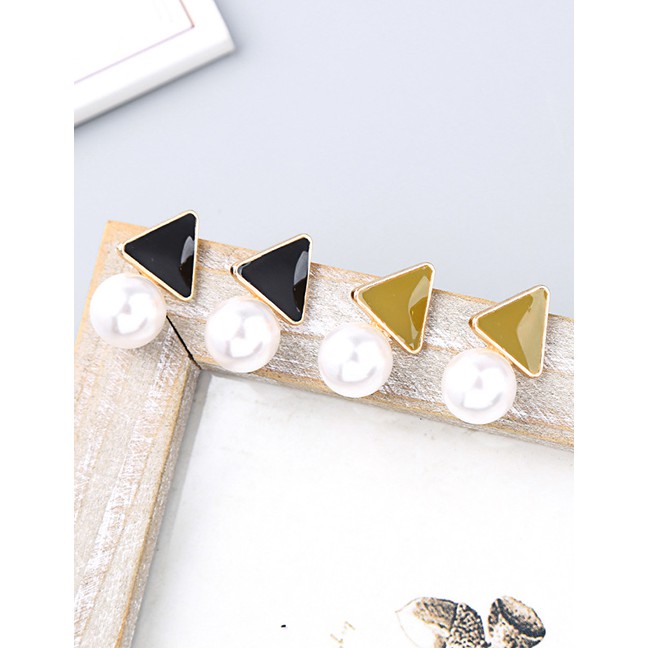 LRC Anting Tusuk Fashion S925 Sterling Silver Drop Oil Glaze Geometric Pearl Earrings F92067