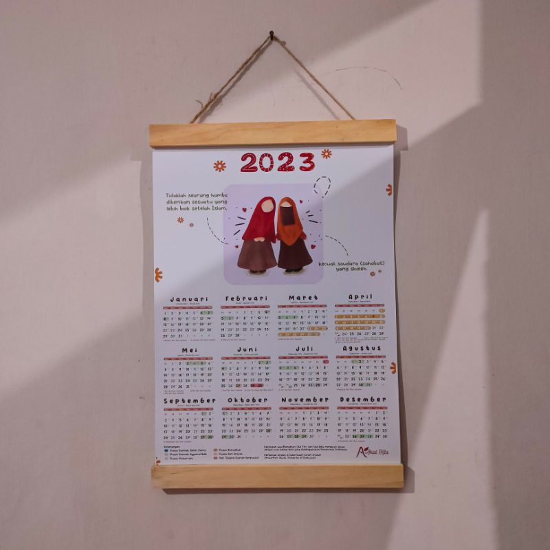 Kalender Dakwah Dinding 2023 "Sahabat" Aesthetic Minimalist Muslimah Islami Hijriyah Islamic Kayu Pi