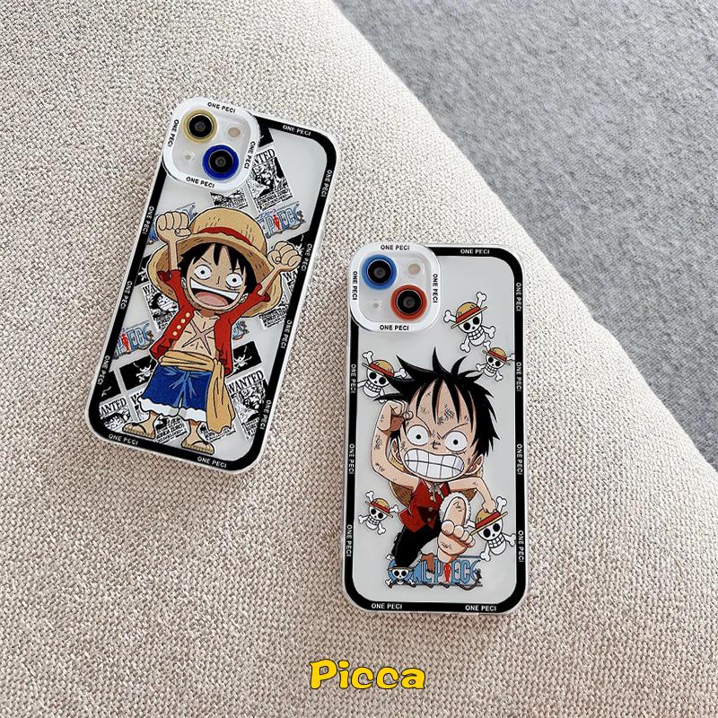 IPHONE Fashion Kartun Anime Luffy One Piece Casing Ponsel Transparan Kompatibel Untuk Iphone14 13 11 12 Pro MAX 8Plus XS MAX 6 6S 7 8 Plus XR X SE 2020 Pelindung Lensa Soft Cover