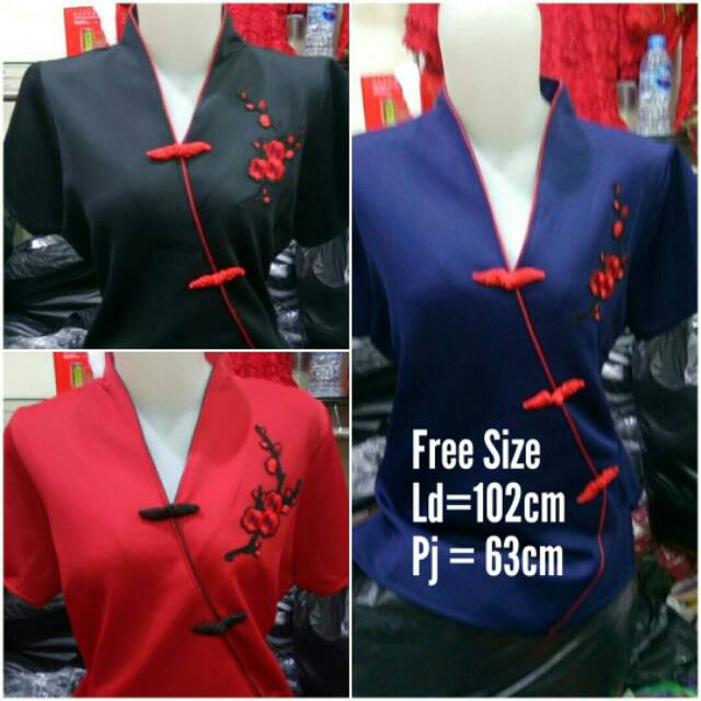 PROMO IMLEK Atasan Cheongsam Lokal Motif Bunga Sakura