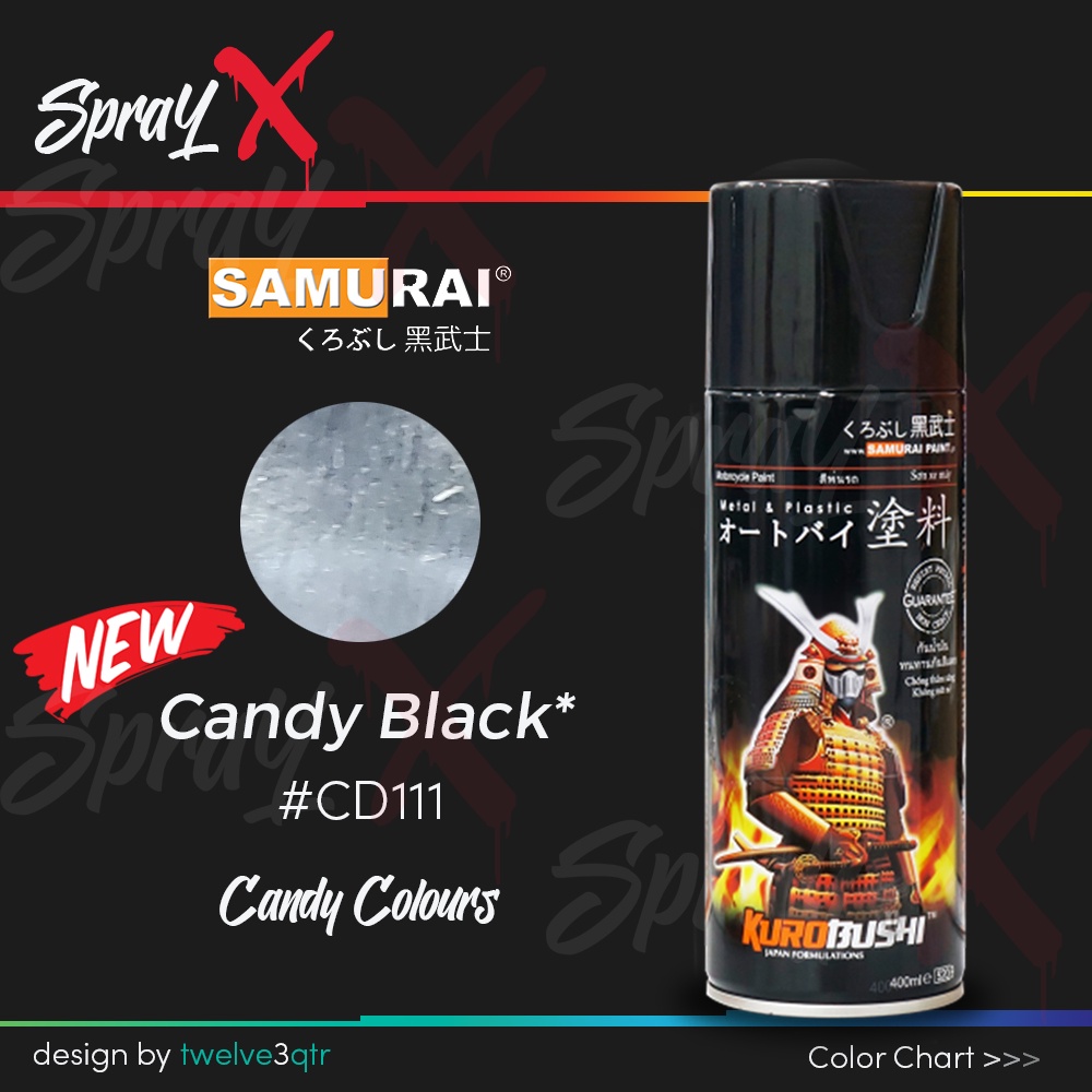SAMURAI PAINT NEW CANDY BLACK CD111 / CANDY HITAM #CD111 400ML - CAT AEROSOL KUALITAS KOMPRESOR