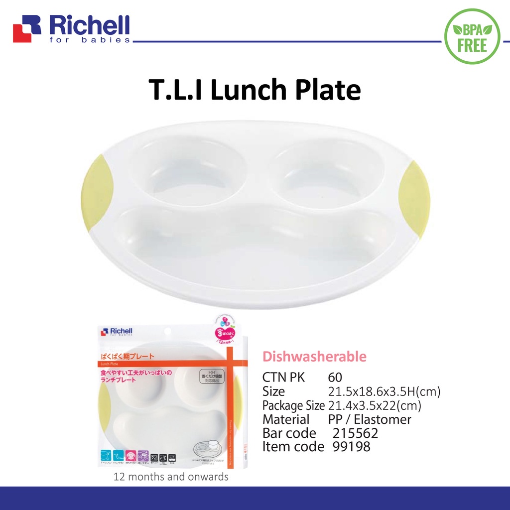 Richell Baby TLI Lunch Plate 99198 - Piring Makan Bayi 3sekat