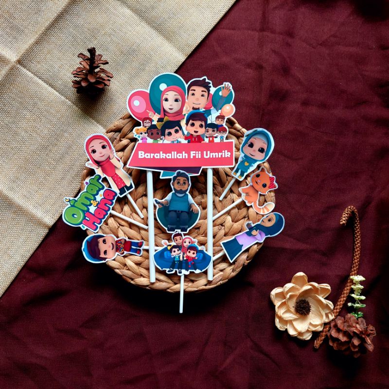 hiasan kue ulang tahun cake topper satu set karakter omar & hana OMAR DAN HANA
