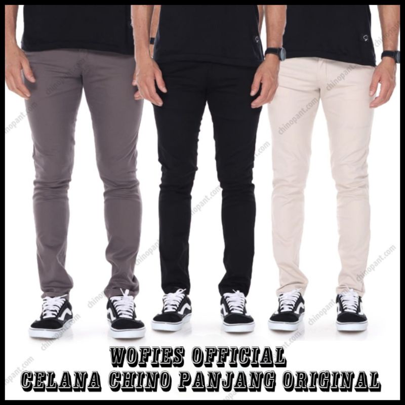 CELANA CHINO Panjang pria Slimfit KERJAHARIAN Santai Casual Formal Hitam Abu Cream Mocca Size 27-38