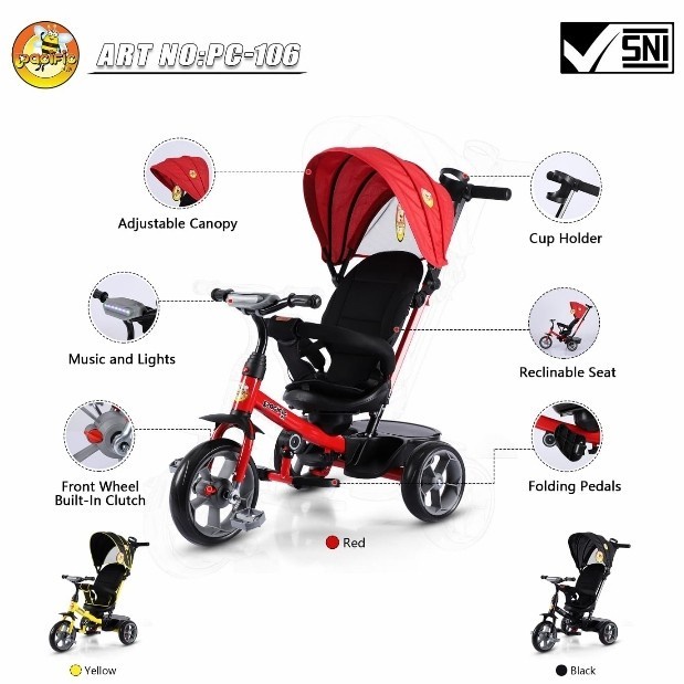 Sepeda balita roda tiga pacific 105 106 tricycle kereta dorong anak bayi balita dorongan anak bayi balita baby stroller sepeda anak roda tiga bayi balita