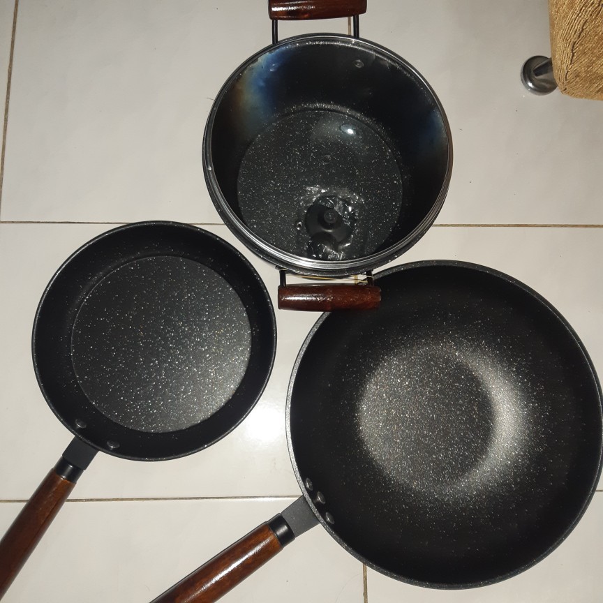 Gm Bear Panci Set Isi 3 Pcs Marble Coating 1300 - Blaze Wajan Set
