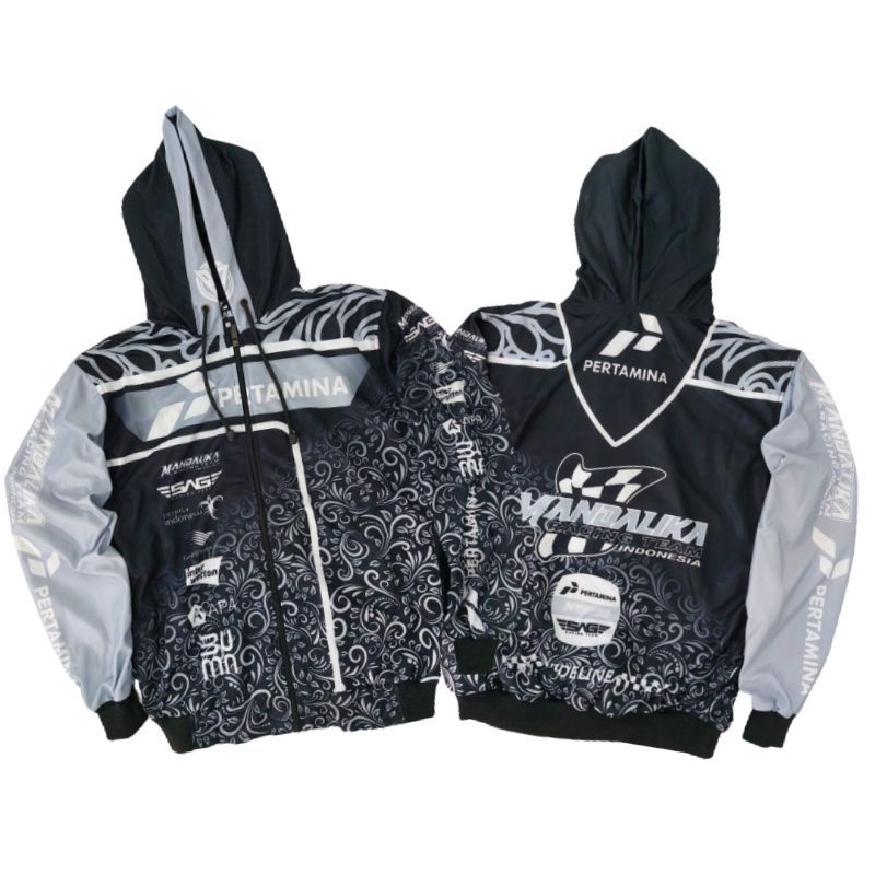 JAKET RACING MANDALIKA/JAKET RACING /JAKET RACING STAR/ BALAP PRINTING  DEWASA PRIA WANITA-Mandalika abu