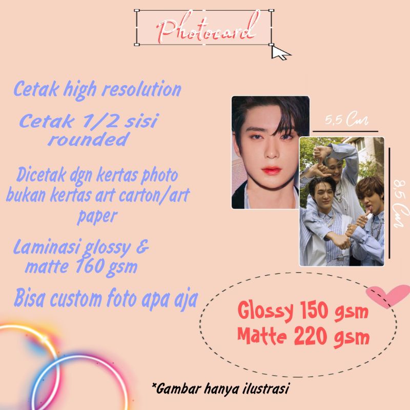 Photocard custom bebas foto 1/2 sisi rounded laminasi glossy/doff