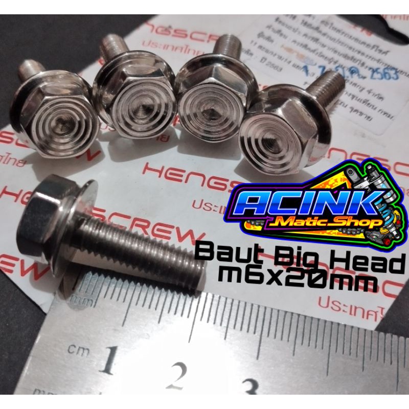 BAUT PROBOLT 6X20 M6X20 BIG HEAD DRAT 10 PANJANG 20MM 2,0CM STAINLESS ULIR