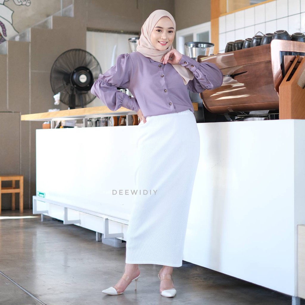 ROK SPAN PLISKET PUTIH / ROK KERJA WANITA - PENCIL SKIRT DEEWIDIY