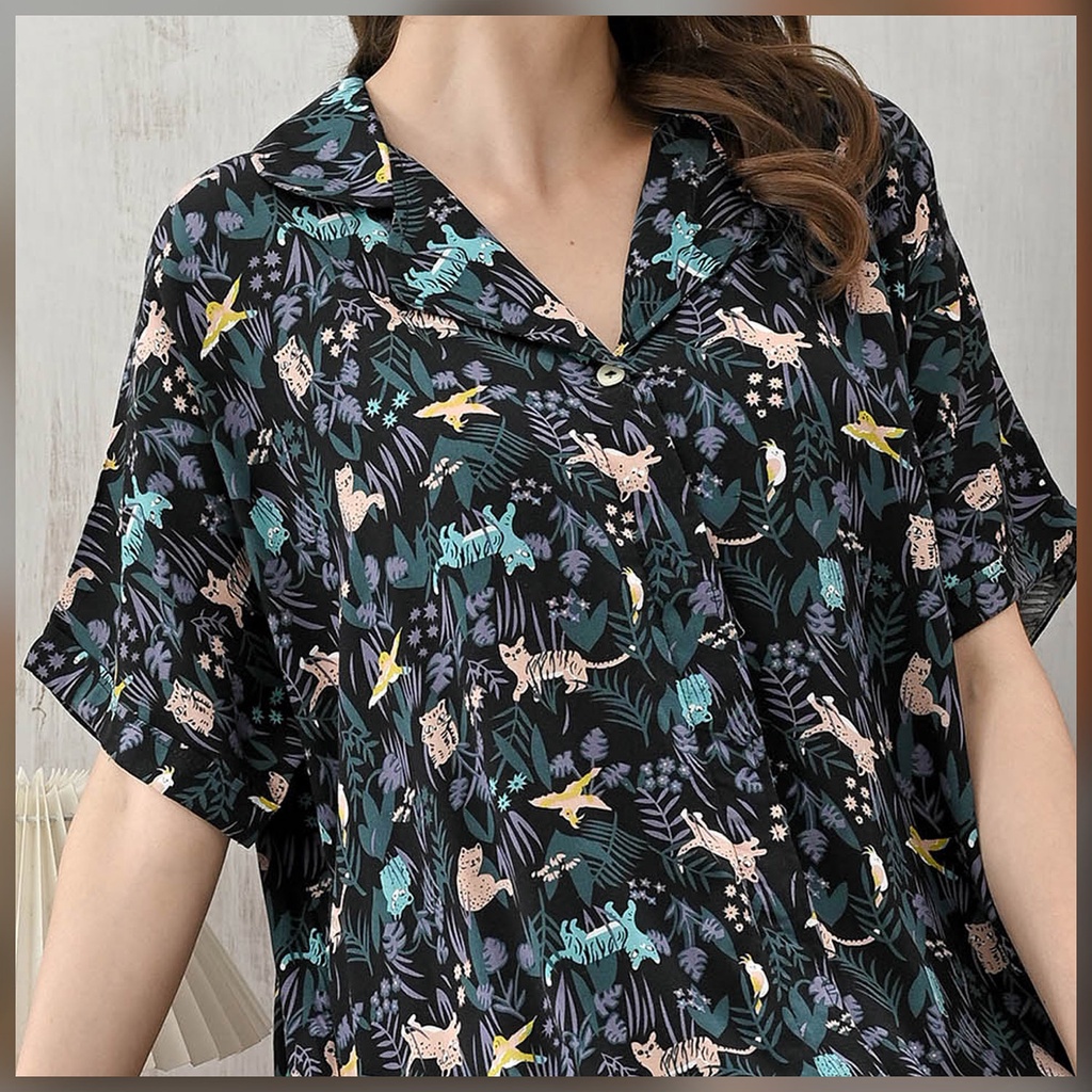 Yoko Nightdress - Sleepwear Daster-Black Safari