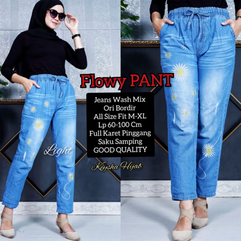 BAGGY PANTS MOTIF BUNGA CELANA JEANS MOTIF BUNGA MUAT BB 45-60 KG