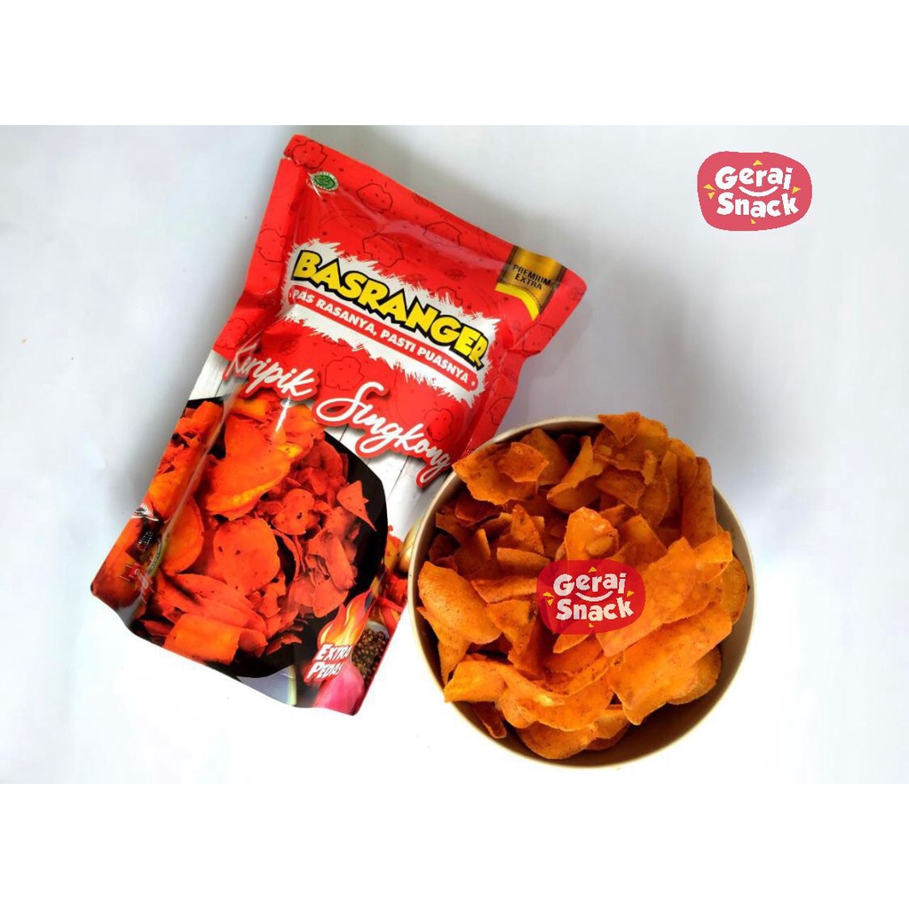 Keripik Singkong Basranger Extra Pedas Daun Jeruk Khas Bandung (100g)