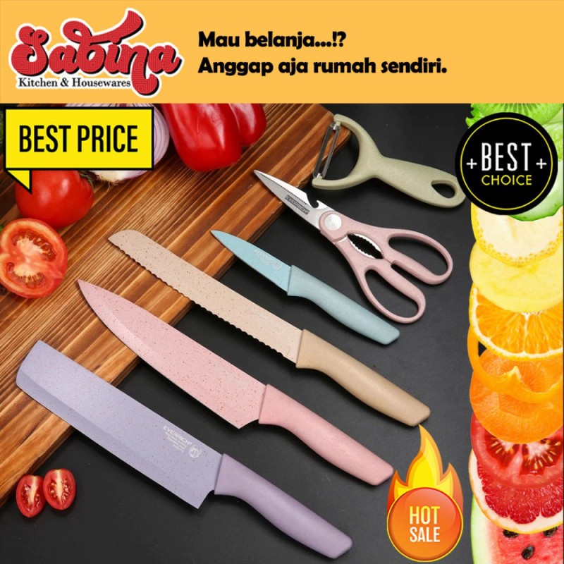 Pisau Dapur Daging Buah Sayur 6 in 1 Lengkap Gunting Peeler Pengupas