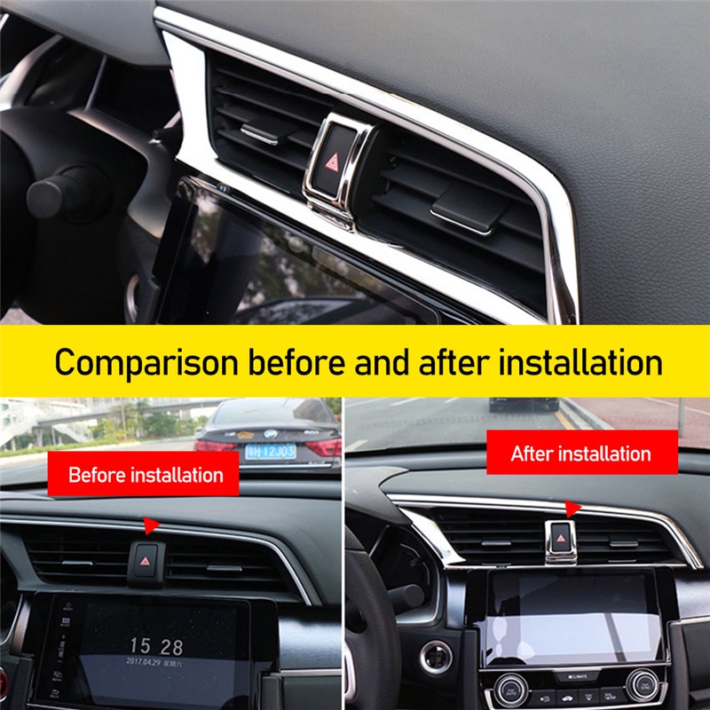 TK 1PC Car Center Console Emergency light Warning Light Frame Styling Stickers For Honda Civic 2016-2020 10th