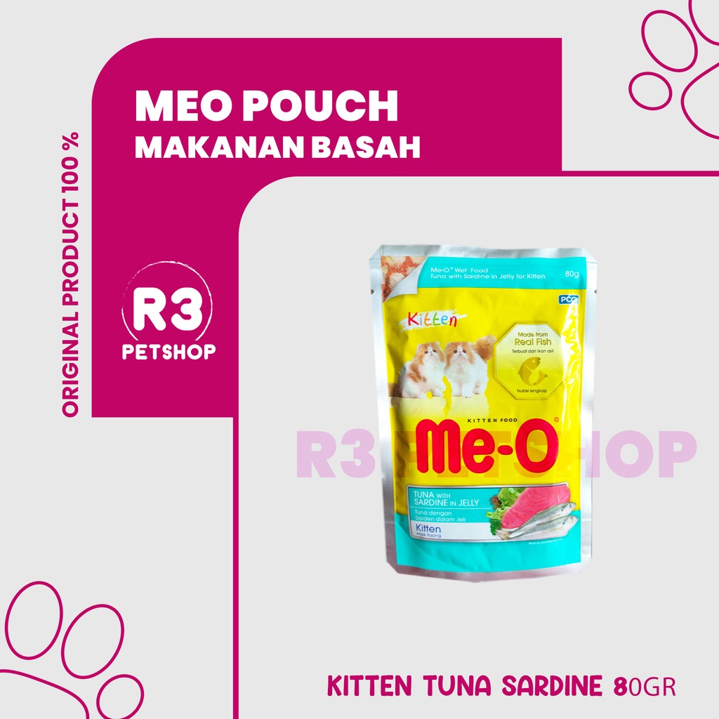 Makanan Kucing basah MEO pouch Adult &amp; Kitten All Variant 80gr @1dus 24pcs