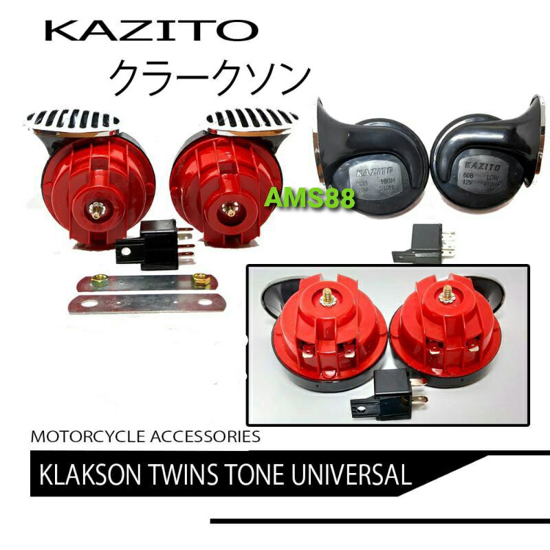 KLAKSON KEONG RED TWINS TONE 12V + RILEY UNIVERSAL MOTOR DAN MOBIL