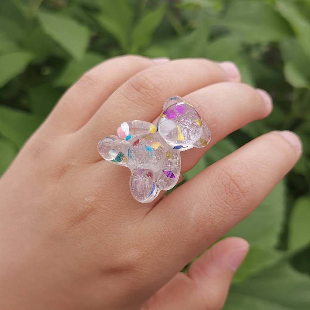 Needway  Gifts Resin Rings Sweet Bear Finger Rings Party Jewelry Big Cute Lovely|Color Jelly Color Crystal Korean Style/Multicolor