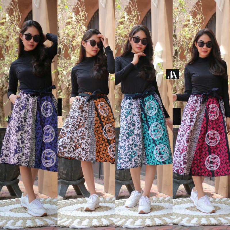 Rok batik cap seling pendek.LP 100.P 70.full karet pinggang.tali samping.saku kanan