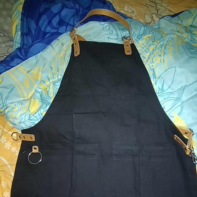 Apron Barista Apron Barberman Bahan Kanvas Tali Synthetic Leather Model Necklace
