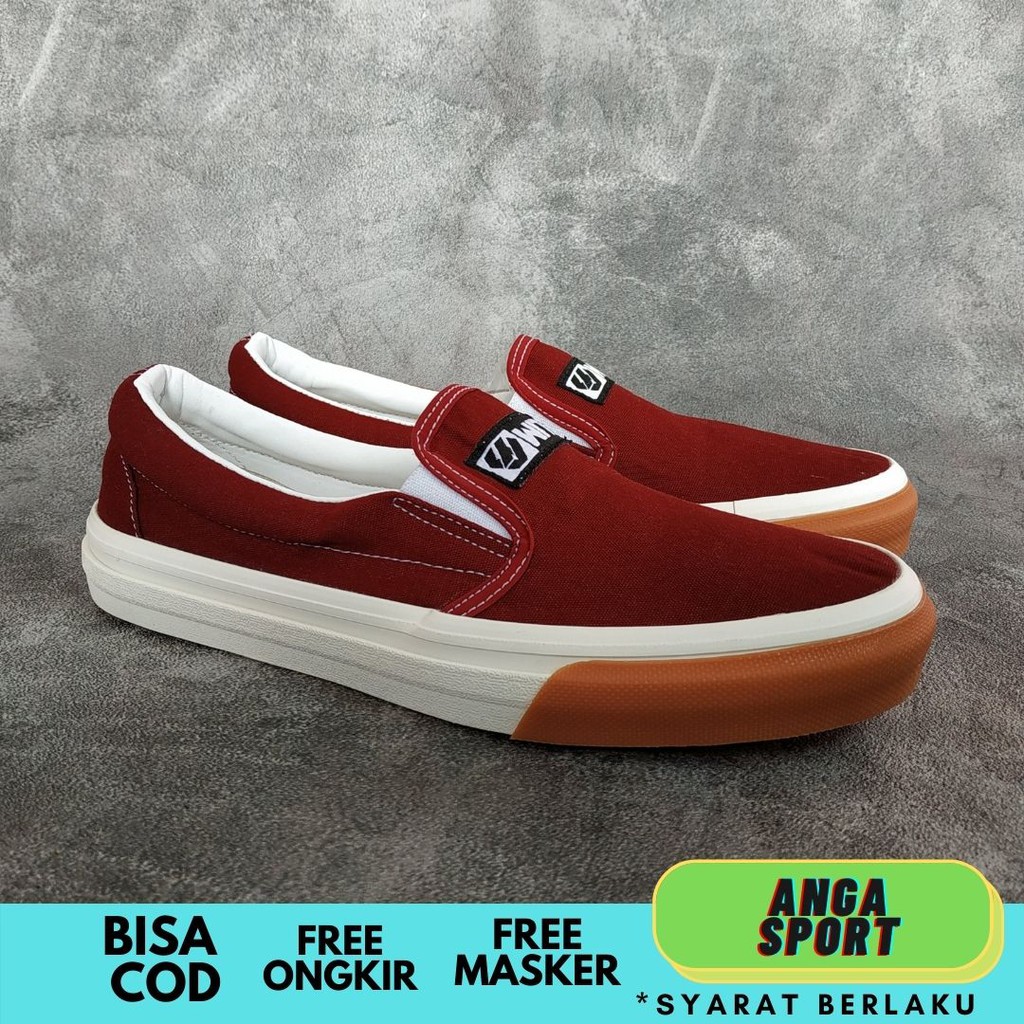 SEPATU SLIP ON PRIA / SEPATU KASUAL COWOK / SEPATU LOKAL / SEPATU SLOP KERJA SEKOLAH MAROON ORIGINAL