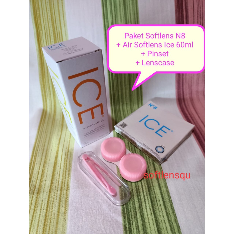 Paket Softlens N8 Normal + Air Softlens ICE 60ml + Pinset + Lens Case I Paket Softlens N8 Normal Big Eyes Dia 16mm