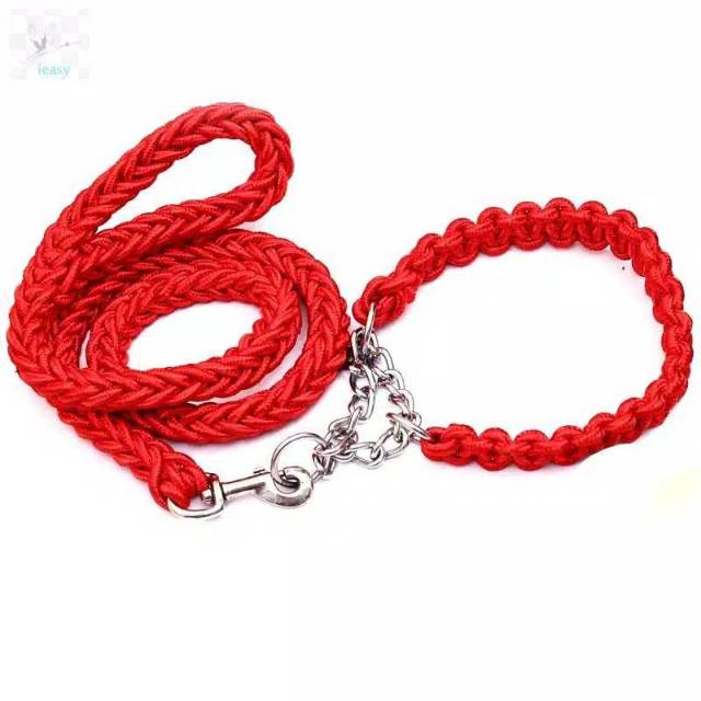 Set Kalung + Tali Tuntun Anjing Kuat Bahan Nilon Ukuran Besar