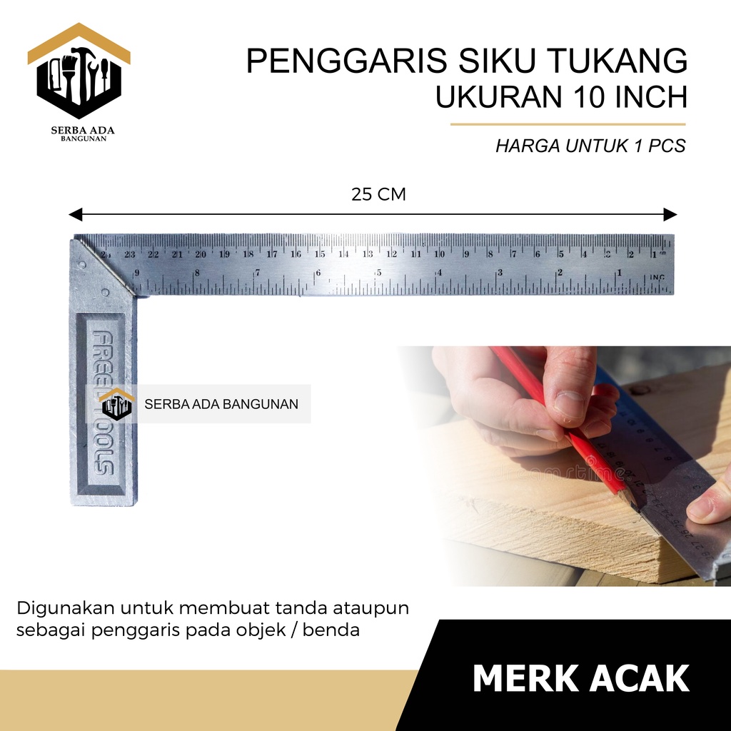 Penggaris Siku Tukang Besi Pasekon 25 cm 10 inch / 30 Cm 12 inch Termurah alat ukur akurat