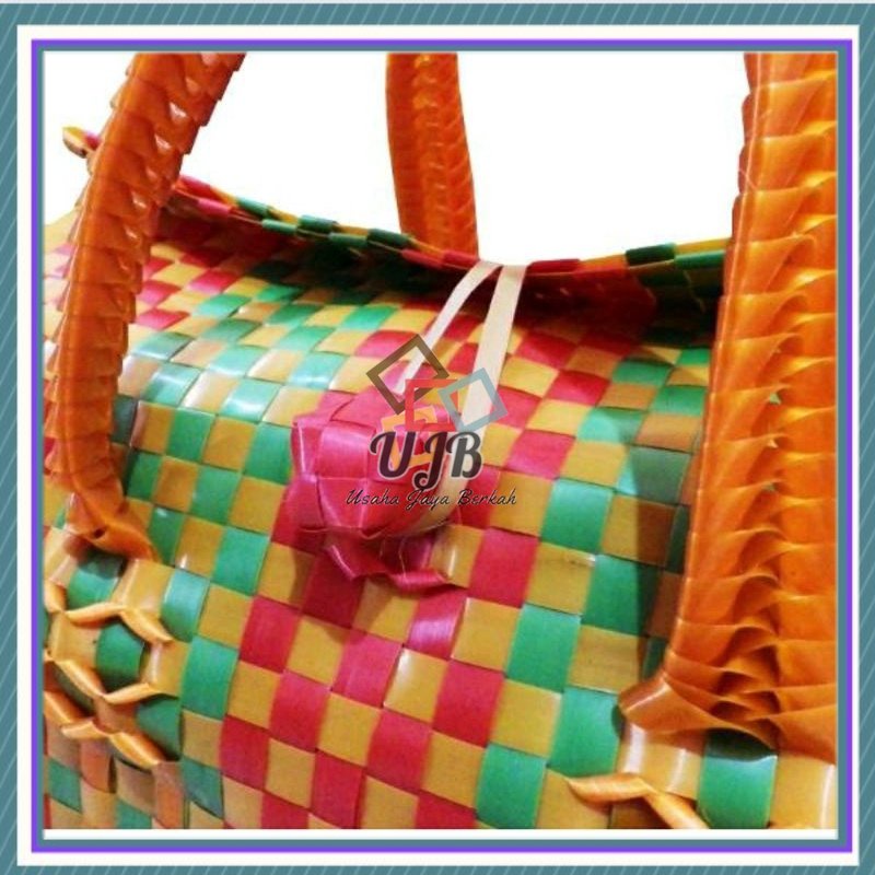Tas Tenteng Belanja / Anyam Plastik Kaca Motif Dengan Tutup Tanggung Tas Belanja Tas Becek tas buwuh
