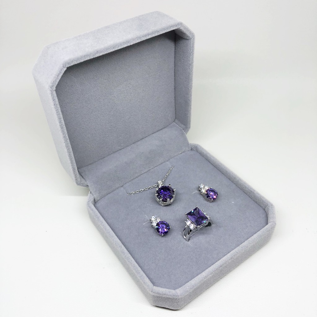 Kotak Set Perhiasan Kalung Anting Cincin Box Hantaran Velvet Bludru - BX004