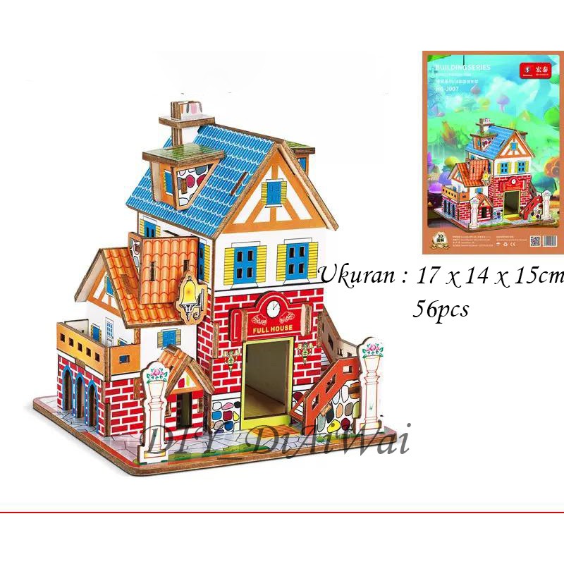Puzzle 3D DIY bahan kayu FRENCH HOLIDAY VILLA mainan puzzle edukasi anak (kado &amp; pajangan)
