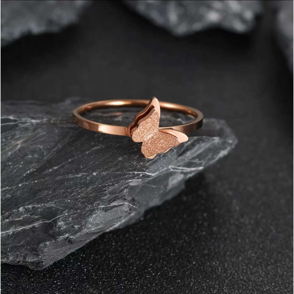 Cincin Titanium Model Kupu-Kupa Rose Gold dan Gold