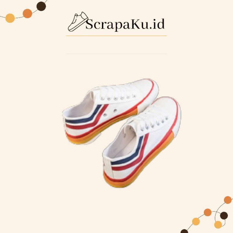 Sepatu Wanita Sneakers Import Korea Model Flat Bahan Kanvas Warna Putih
